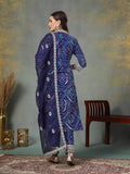 Stylum Women'S Bandhani Print & Embroidered Muslin Straight Kurta Pant Dupatta Set (Kpdbluebanno42_Blue, Xl)