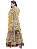 Ishin Women'S Cotton Blend Embroidered A-Line Kurta Suit Set With Dupatta & Sharara Kpldsic-21105_S_Yellow