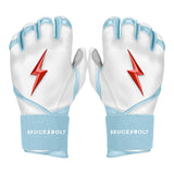 BRUCE BOLT HAPP Series Long Cuff White Batting Glove - White Small