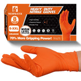MEDPRAYER Industrial Orange Nitrile Gloves - Disposable Rubber Gloves 8 Mil - Raised Diamond Texture, Latex & Powder Free - Size
