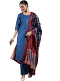 Libas Womens Embellished Cotton Blend Straight Kurta With Trousers And Dupatta