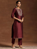 Libas Women'S Silk Blend Kurta Set (27508_Maroon