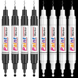 Dual Tip Paint Pens Paint Markers, 4 White & 4 Black Oil Based Permanent Markers - 0.7mm Extra Fine Tip, Waterproof, Quick-dryin