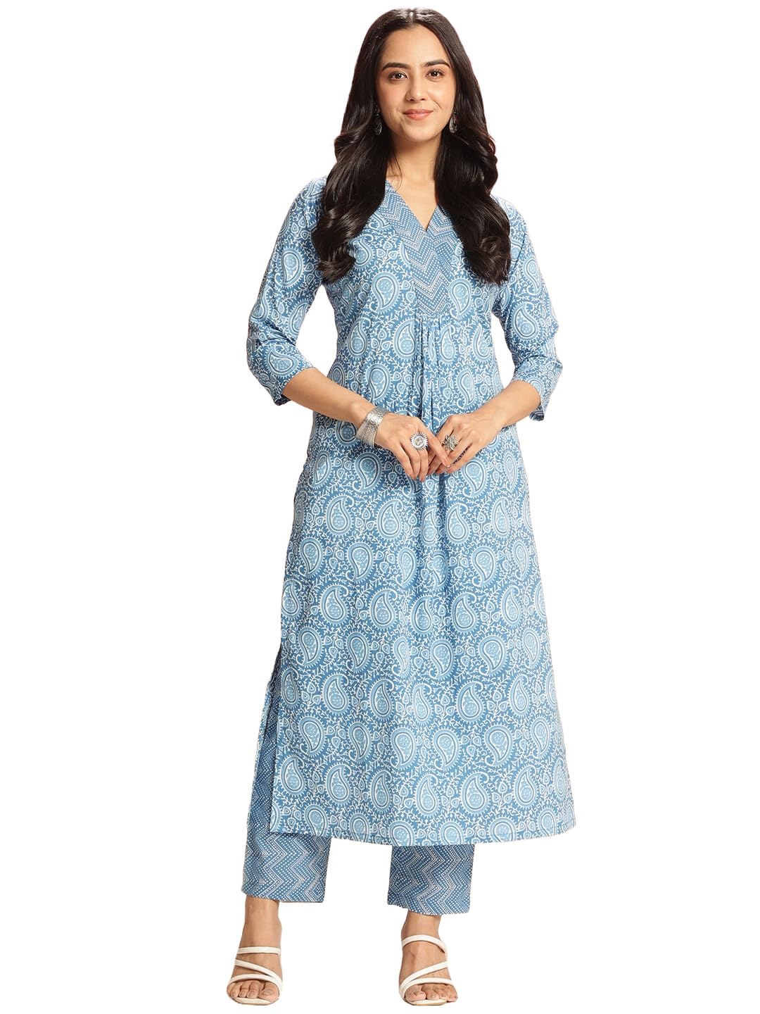 Anni Designer Women'S Rayon Viscose Straight Printed Kurta With Pant (Nikalu Blue_Xxl_Blue_Xx-Large),Blue,2XL