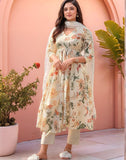 Anni Designer Women'S Rayon Viscose Printed Anarkali Kurta With Pant & Dupatta (Sudan Cream-Vks03_S_Cream_Small),Cream,S,,,