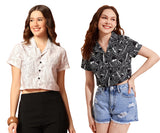 Toplot Women'S Casual Printed Crop Shirt With Half Sleeve Pack Of 2 (Combo-5059-Blk-Wht-Xs),Black-White,,B0CFTYGLXN