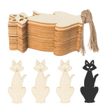 Unfinished Halloween Cat Wood Cat Shaped DIY Wood Halloween Blank Wood with Twines Art Unfinished Ornaments for Halloween Christ