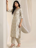 Libas Women'S Silk Blend Kurta Sets (400612_Grey_L)