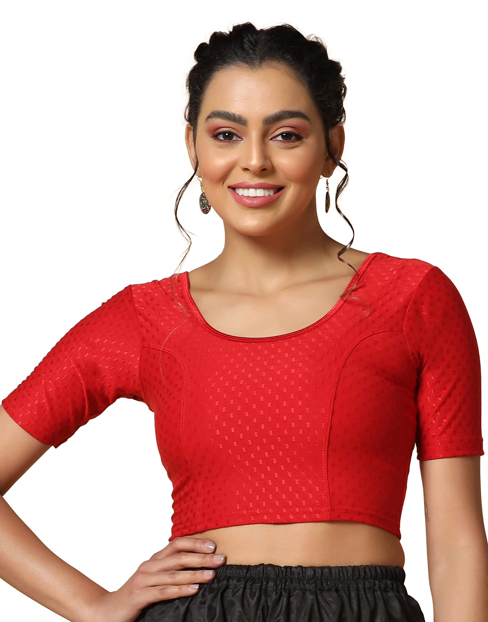 Toplot Cotton Blend Lycra Stretchable Round Neck Blouses For Women Readymade (Blouse-5058-Red-40),Red,40,B0BWYNJ8C5