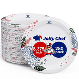 JOLLY CHEF 280 Count Paper Plates 8 inch Soak Proof, Cut Proof, Heavy Duty Flower Printed Disposable Paper Plates for Everyday U