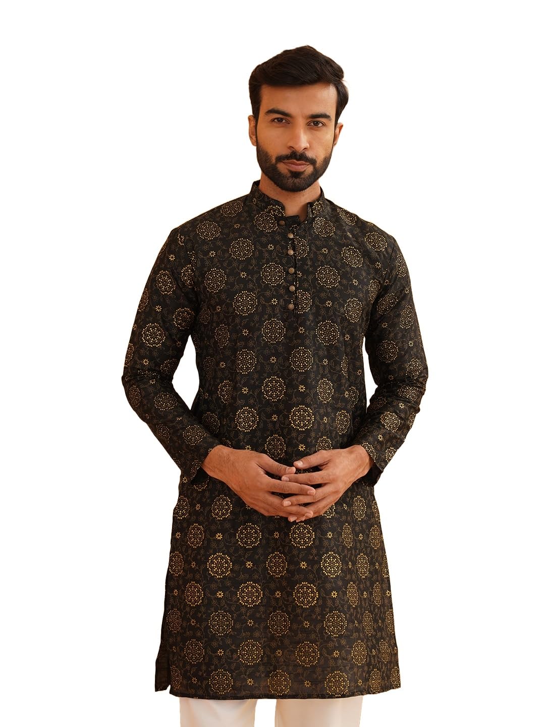 Sojanya (Since 1958 Men'S Silk Blend Black Printed Only Kurta Size: 38