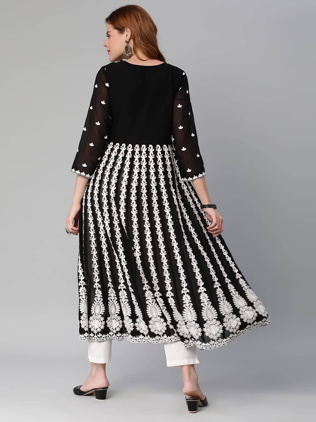 Gosriki Women'S Georgette Chikankari Embroidered Anarkali Kurti (Kari Black-Gs_M_Black_Medium),Black,,B0C5RTQHRP