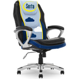 Serta Executive Office Padded Arms, Adjustable Ergonomic Gaming Desk Chair with Lumbar Support, Faux Leather and Mesh, Black/Blu