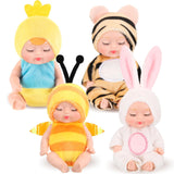 Hanaive 4 Pcs 4 Inch Mini Baby Dolls Lifelike Realistic Baby Dolls Animal Clothes Cute Tiny Gifts for Kids Birthday Party(Vivid 