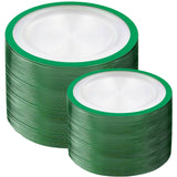U-QE 200PCS Clear Green Plastic Plates - Easter Plates Disposable Heavy Duty- Include 100 10Dinner & 100 7Dessert, Perfe