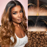 1B/30 Lace Front Wigs Human Hair Highlight Ombre 5x5 Pre Cut Lace Front Wigs Human Hair Dark Root to Brown 5x5 HD Lace Closure W