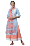 Aurelia Blue Floral Printed Cotton Kurta Dupatta Bottomwear Set for Women