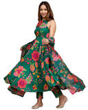 Gosriki Women'S Cotton Blend Printed Anarkali Kurta With Pant & Dupatta (Tanujashri Green-Gs_M_Green_Medium),Green,,B0D5VKSQ49