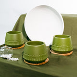 Trustbasket Olive Small Clay Flower Pots Set Of 3 | Olive Green Matte Terracotta Clay Flower Pot With Wooden Saucer Plate | Mud 