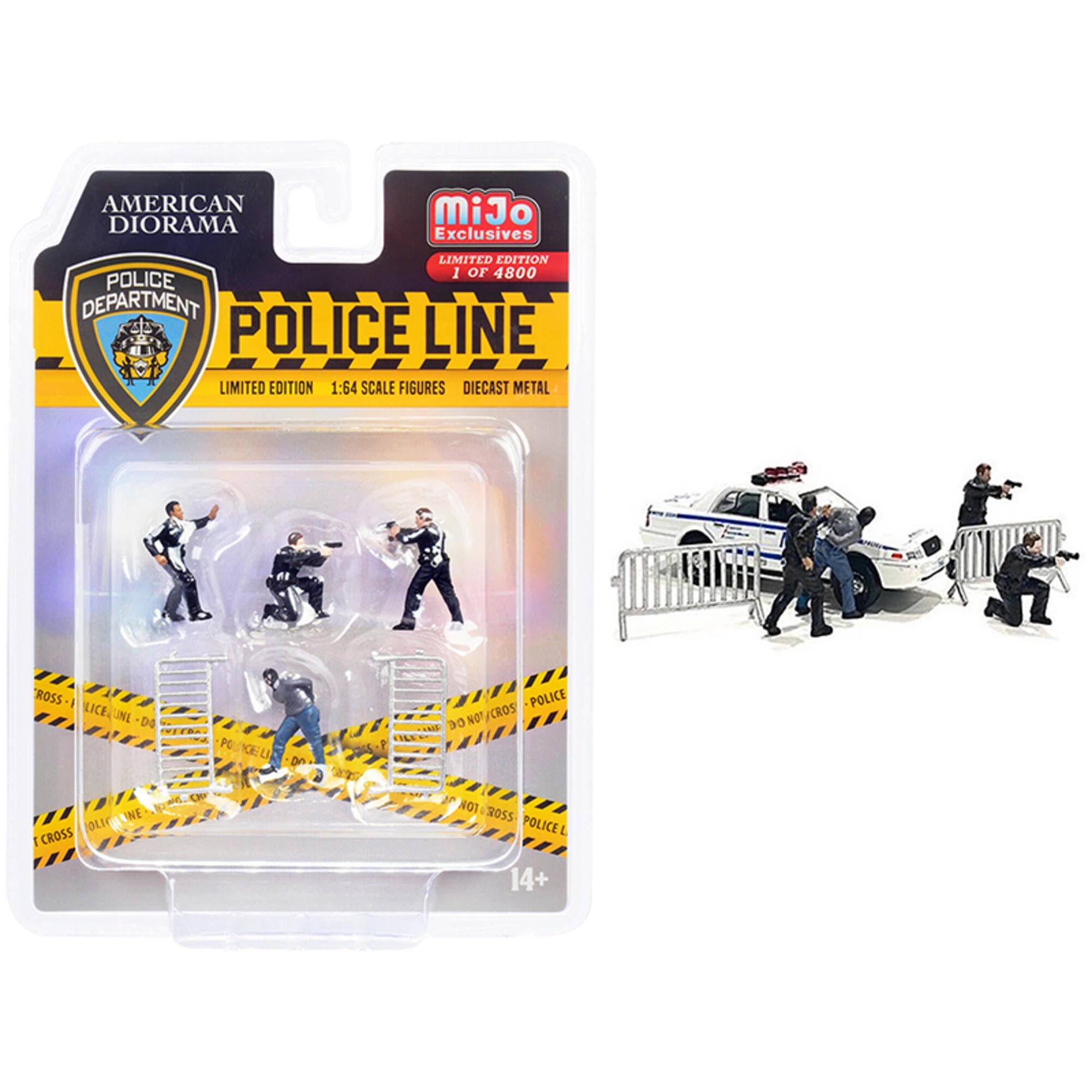 Police Line 6 Piece Diecast Set (4 Figurines And 2 Accessories) Ltd Ed To 4800 Pieces Worldwide For 1/64 Scale Models By America
