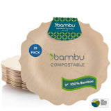 Bambu Pack of 25-9 Inch Disposable Bamboo Plates Fancy, Biodegradable Eco Friendly Products, Bamboo Disposable Plates for Party,