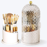 JIANGLAI Makeup Brush Holder with Lid, 360 Rotating Multifunction Clear Dustproof Skincare Cosmetic Tools Storage Organizer for 