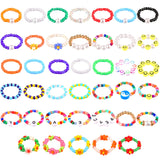 Hicarer 40 Pcs Beaded Rings Flower Rainbow Rice Beads Colorful Rings Cute Handmade Smile Stretchy Colorful Beaded Toe Ring Jewel