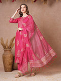 Anni Designer Women'S Rayon Blend Printed Straight Kurta With Pant & Dupatta (Mangai Pink-Vks02_3Xl_Pink_Xxx-Large),PINK,3XL,Rayon Blend,Regular,