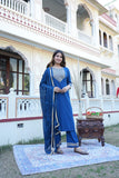 Anni Designer Women'S Ruby Cotton Straight Solid Kurta With Palazzo & Dupatta (Label Cerosin-Jan40_5Xl_Blue_Xxxxx-Large),Blue,5XL,Cotton Blend,Regular,