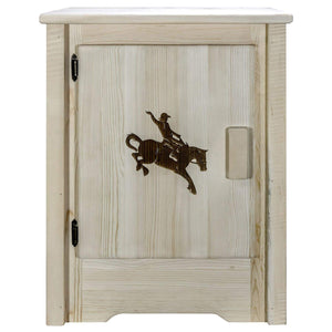 Montana Woodworks Homestead Collection Accent Cabinet With Laser Engraved Bronc Design, Left Hinged, Clear Lacquer Finish