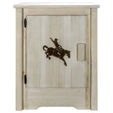 Montana Woodworks Homestead Collection Accent Cabinet With Laser Engraved Bronc Design, Left Hinged, Clear Lacquer Finish