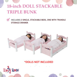 Emily Rose Doll Clothes Triple Bunk Bed, 18 Inch Doll Bedroom Furniture 3 Single Stackable Beds, Wooden Doll Accessories Bunkbed