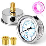 MEANLIN MEASURE 0~10Psi Stainless Steel 1/4 NPT 2.5 FACE DIAL Liquid Filled Pressure Gauge, Lower Mount (with Rubber Protective 