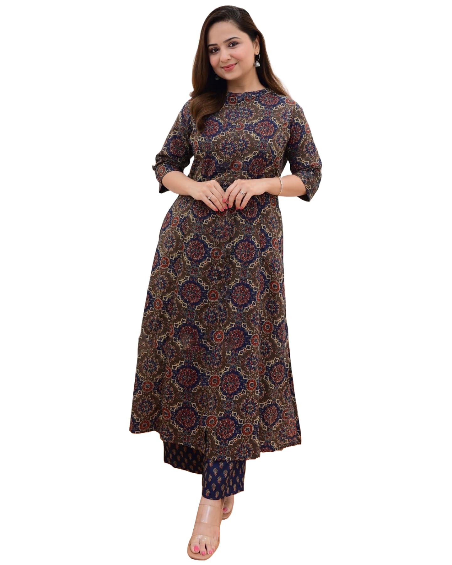 Gosriki Women'S Cotton Blend Straight Printed Kurta With Palazzo (Abp Blue-Gs_S_Blue_Small),Blue,,B0CNXSKGHN