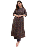 Gosriki Women'S Cotton Blend Straight Printed Kurta With Palazzo (Abp Blue-Gs_S_Blue_Small),Blue,,B0CNXSKGHN