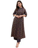 Gosriki Women'S Cotton Blend Straight Printed Kurta With Palazzo (Abp Blue-Gs_Xxl_Blue_Xx-Large),Blue,2,B0CNXTRRKW