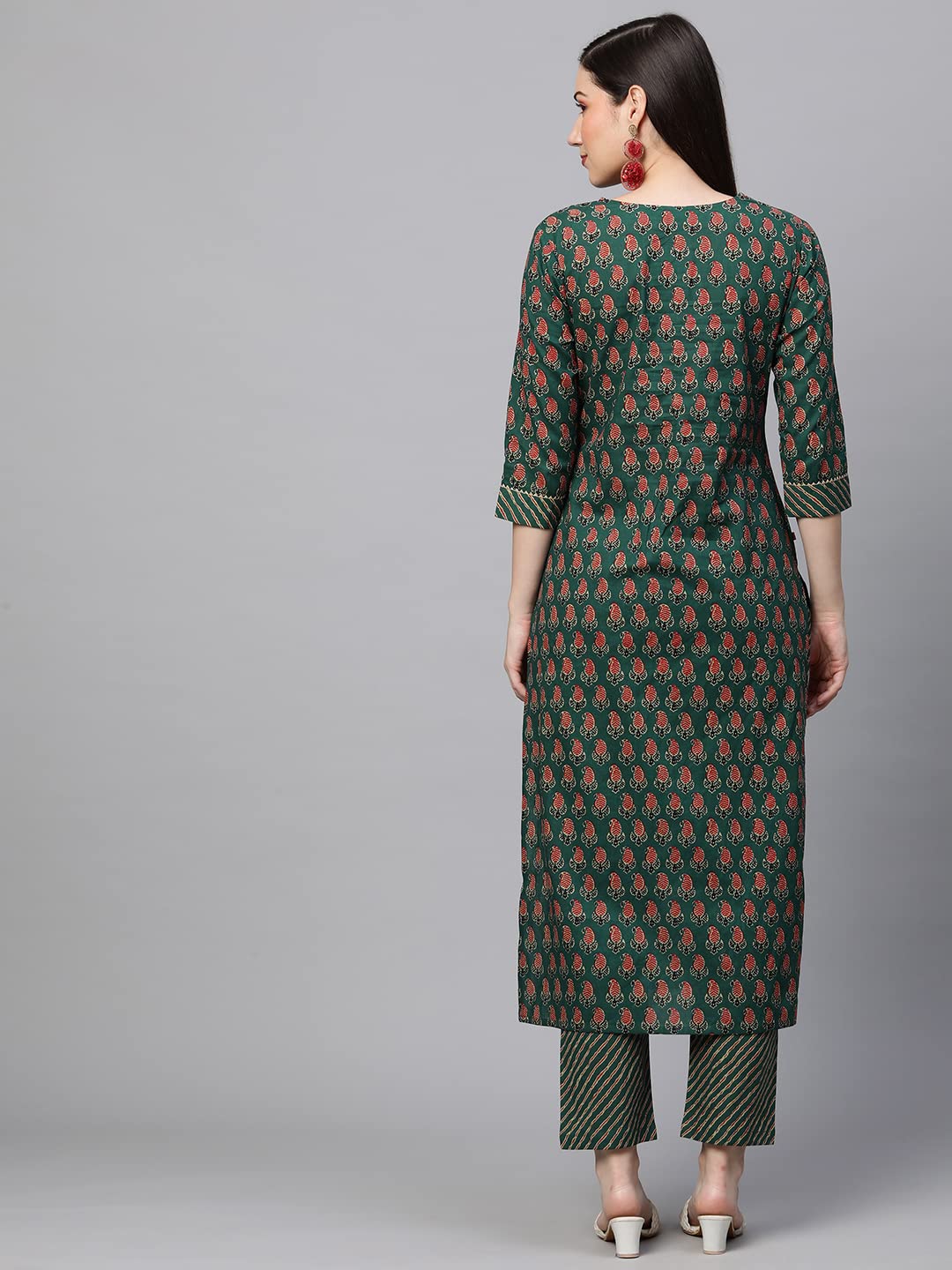 Gosriki Women'S Cotton Blend Traditional Straight Printed Kurta And Pant Set (Grape Green_Xl-Gs_Green_X-Large),Green,,B0BNNP2TD1