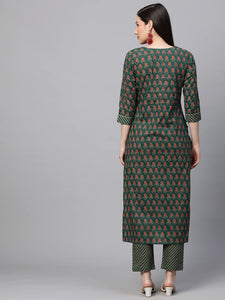 Gosriki Women'S Cotton Blend Traditional Straight Printed Kurta And Pant Set (Grape Green_Xl-Gs_Green_X-Large),Green,,B0BNNP2TD1