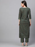 Gosriki Women'S Cotton Blend Traditional Straight Printed Kurta And Pant Set (Grape Green_M-Gs_Green_Medium),Green,,B0BNNLJPLR
