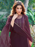 Sanisa Women'S Cotton Blend Embroidery & Sequence Work Straight Kurta With Pant And Gota Lace Work Dupatta (80Kbd900Nz-M_Wine2)