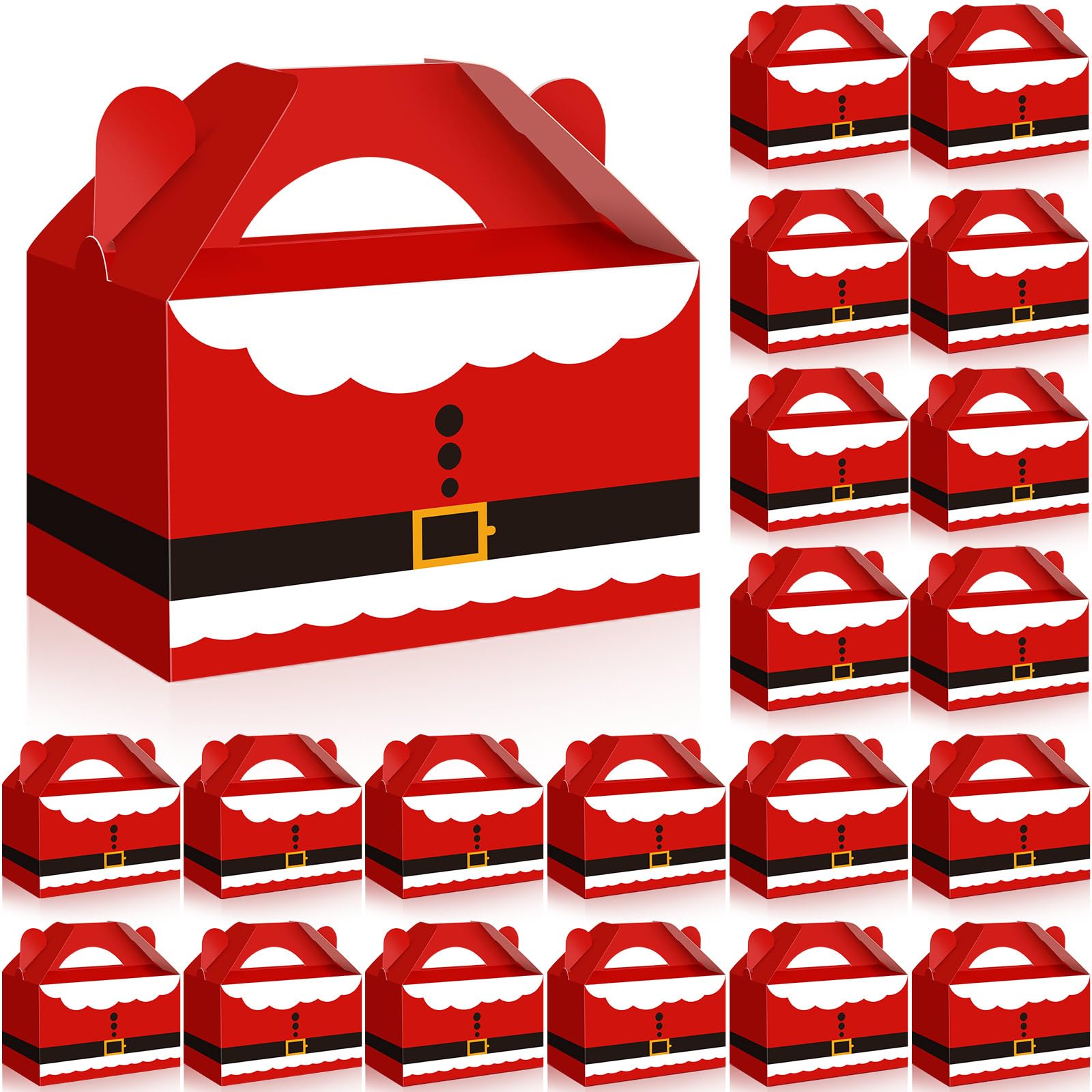 Cholemy 50 Pcs Christmas Treat Boxes with Handle Santa Claus Design Gift Boxes Christmas Cookie Candy Bags Xmas Party Paper Gift