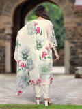 Wedani Georgette Floral Print With Sequence Embroidery & Mirror Work Kurta Pant Set With Dupatta For Women-White,White,M,,,