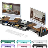 gianotter Dual Monitor Stand Riser, Desk Organizer With Drawer and 2 Pen Holders,Computer Monitor Stand, Desk Shelf for Top of D