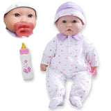 JC Toys - La Baby | Caucasian 16-inch Medium Soft Body Baby Doll | Washable | Removable Purple Outfit w/Hat and Pacifier | for C