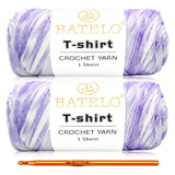 BATELO 2 Pack T-Shirt Yarn Crochet Kit for Beginner, High Elastic Thick Yarn Polyester Fabric (White & Purple, 400g/144yds)
