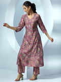 Libas Womens Printed Silk Blend Co-Ord Set For Women Mauve S 49007