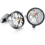 HONEY BEAR Mens Shirt Cufflinks Working Watch Movement for Wedding Business Gift (Black)