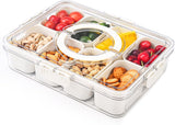 R Rich Olive Divided Fridge Storage Box With Clear Lid, 8 Compartment Removable Serving Veggie Tray, Portable Organiser With Han