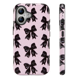 QLTYPRI Case for iPhone 17, Aesthetic Black Ribbon Bow Phone Case for Girls Women, Protective Hybrid 2-Layer Hard Shell Silicone