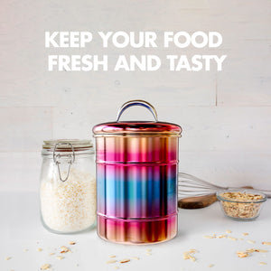 Amici Home Rainbow Metal Storage Canister | Dry Food Storage Container | Airtight Lid | 38 Ounce Capacity | Modern Home D cor |